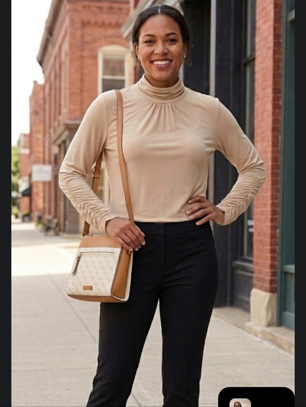 Susan Graver Beige Long Sleeve Draped Neck Top